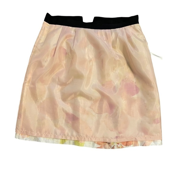 LOFT Ann Taylor Cream Pink Watercolor Floral Tropical Linen Blend Lined Skirt 6 - Picture 8 of 11